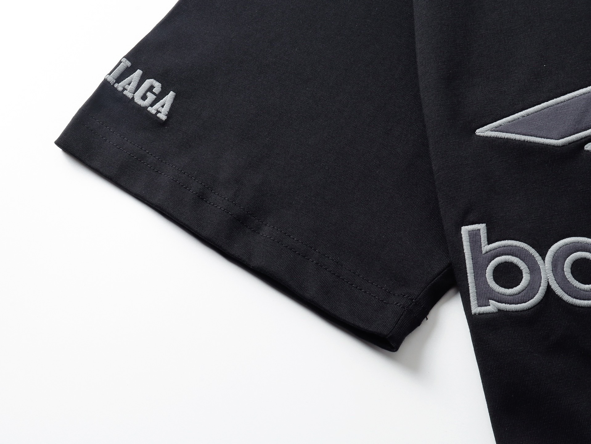 Balenciaga 3B Silhouette Ribbed V-neck Printed T-shirt Black/Dark Blue/Gray