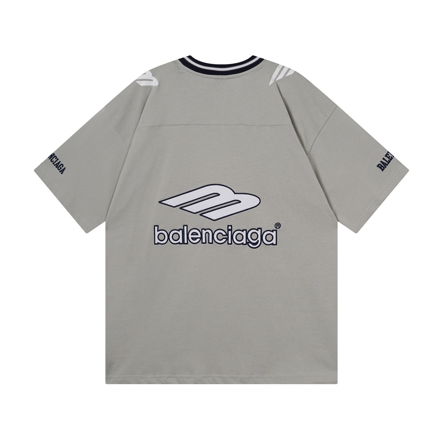 Balenciaga 3B Silhouette Ribbed V-neck Printed T-shirt Black/Dark Blue/Gray