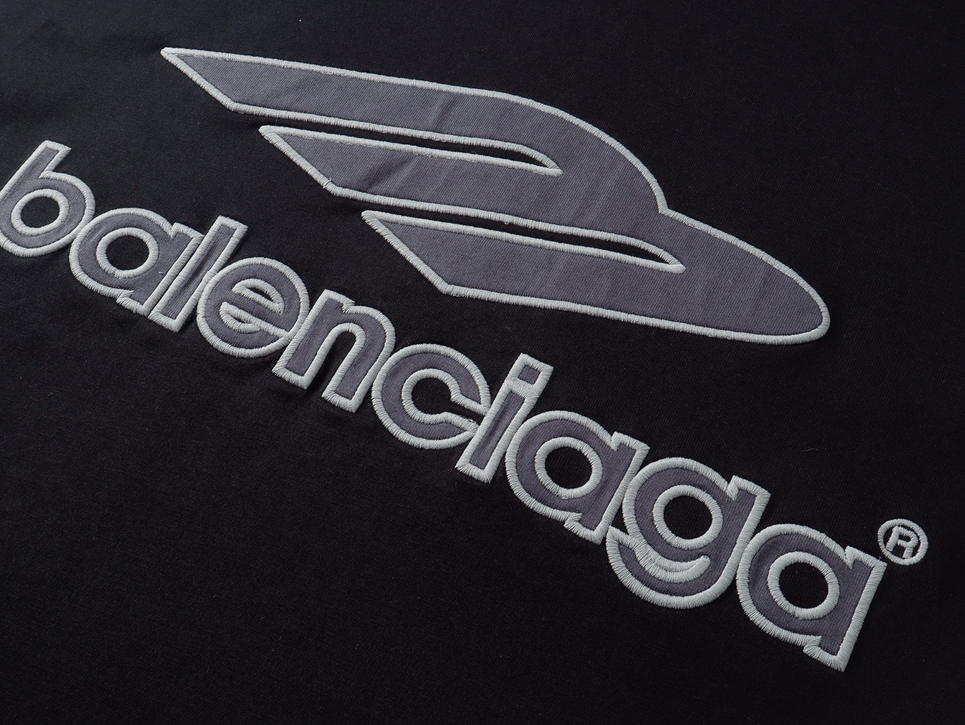 Balenciaga 3B Silhouette Ribbed V-neck Printed T-shirt Black/Dark Blue/Gray