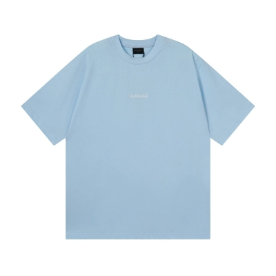 Balenciaga Logo Embroidered Washed Distressed T-shirt Black/Blue 01