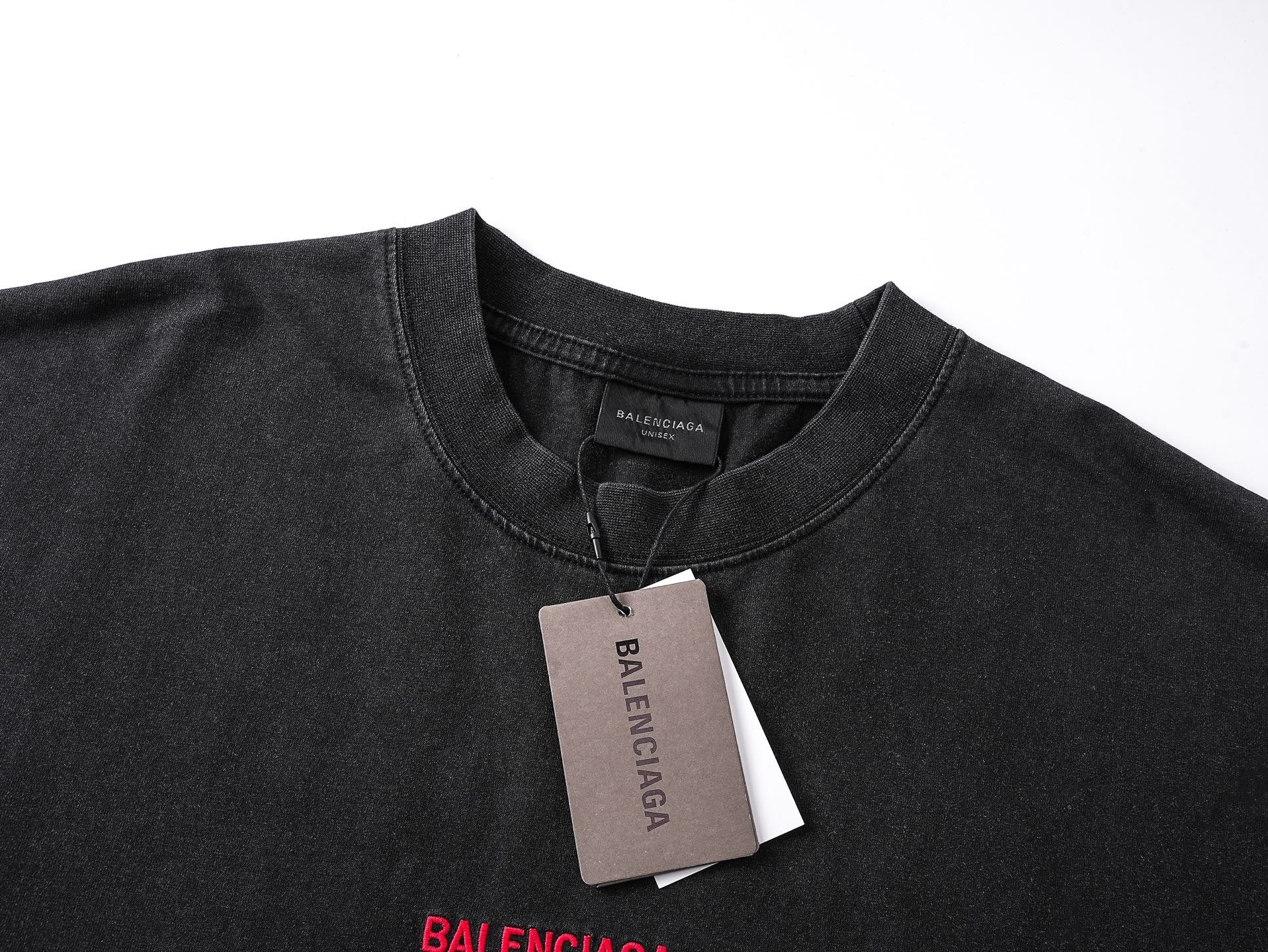 Balenciaga Logo Embroidered Washed Distressed T-shirt Black/Blue