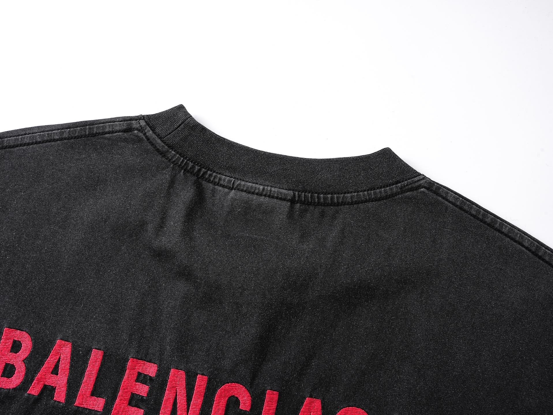 Balenciaga Logo Embroidered Washed Distressed T-shirt Black/Blue