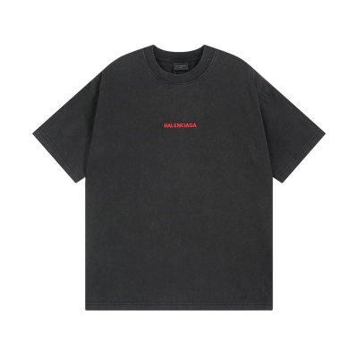 Balenciaga Logo Embroidered Washed Distressed T-shirt Black/Blue 02