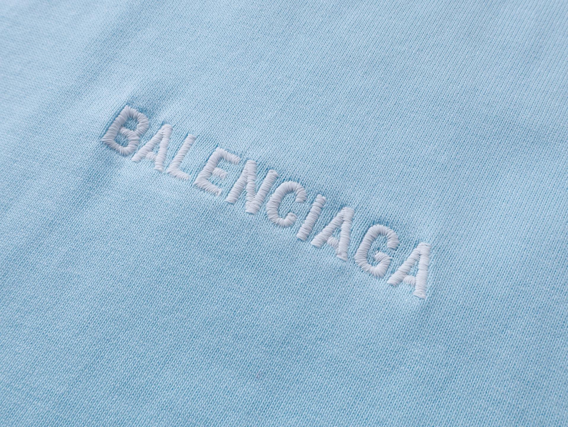 Balenciaga Logo Embroidered Washed Distressed T-shirt Black/Blue