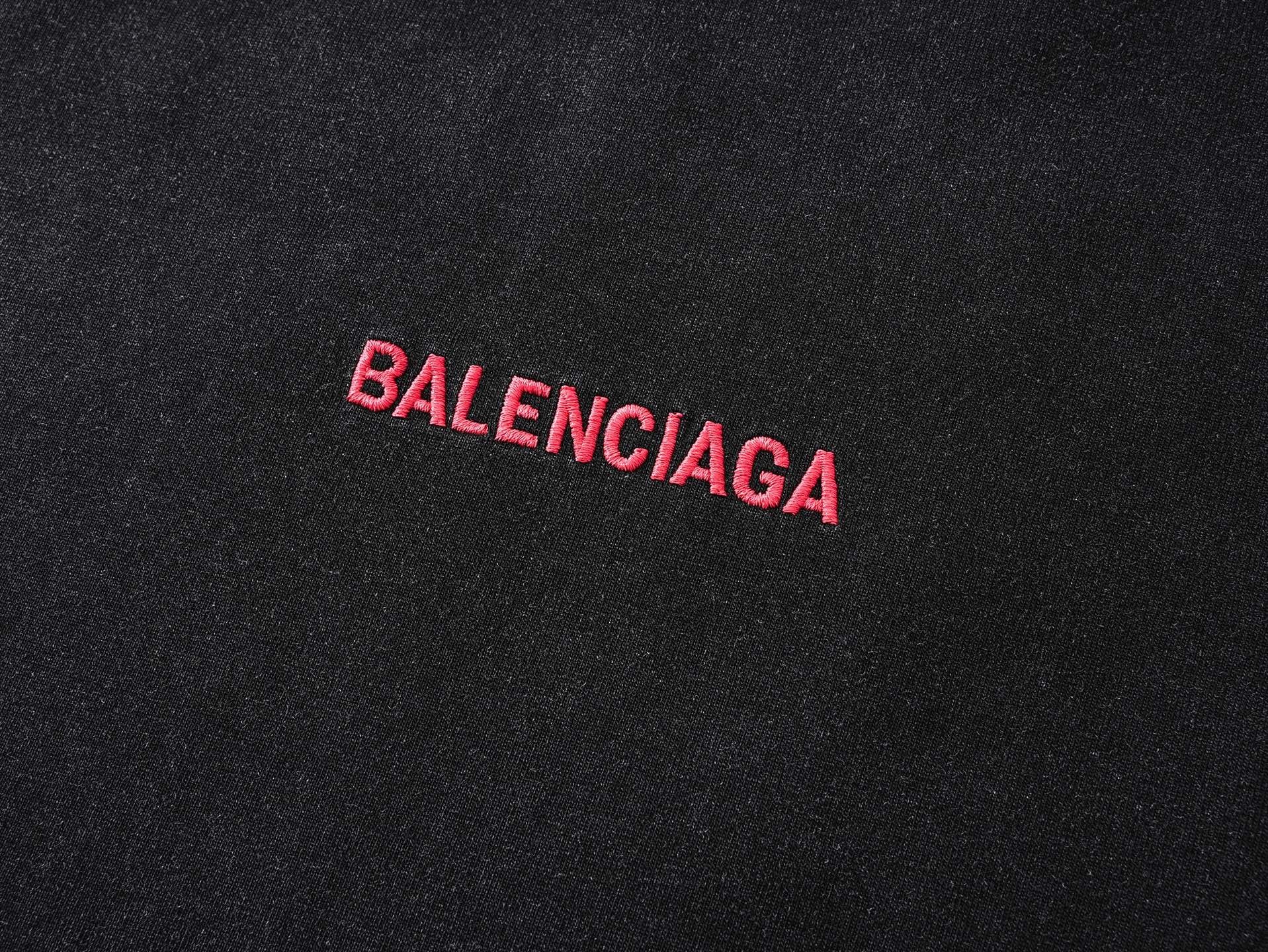 Balenciaga Logo Embroidered Washed Distressed T-shirt Black/Blue