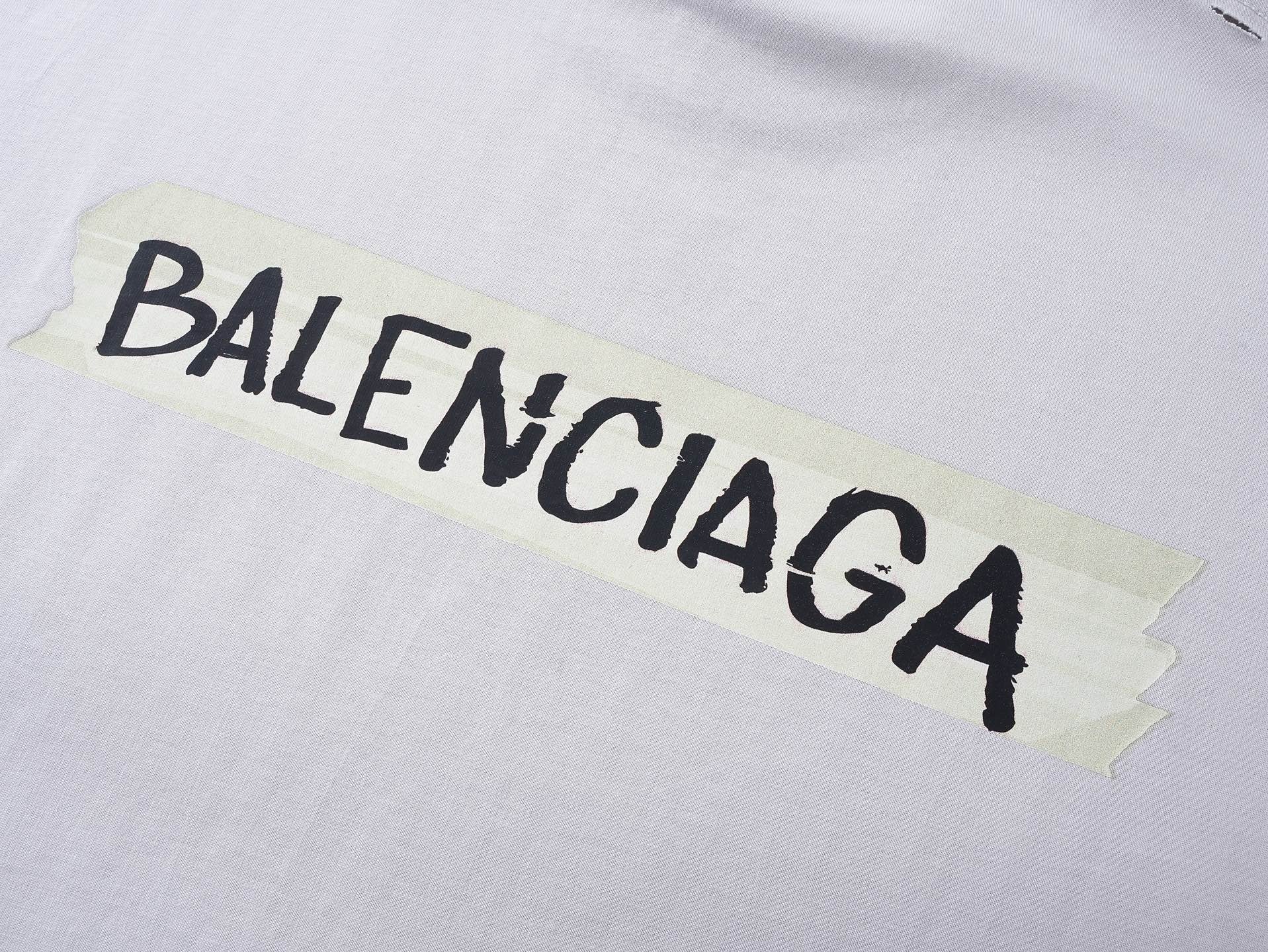 Balenciaga Masking Tape Printed Washed Distressed T-shirt Black/White/Olive Green