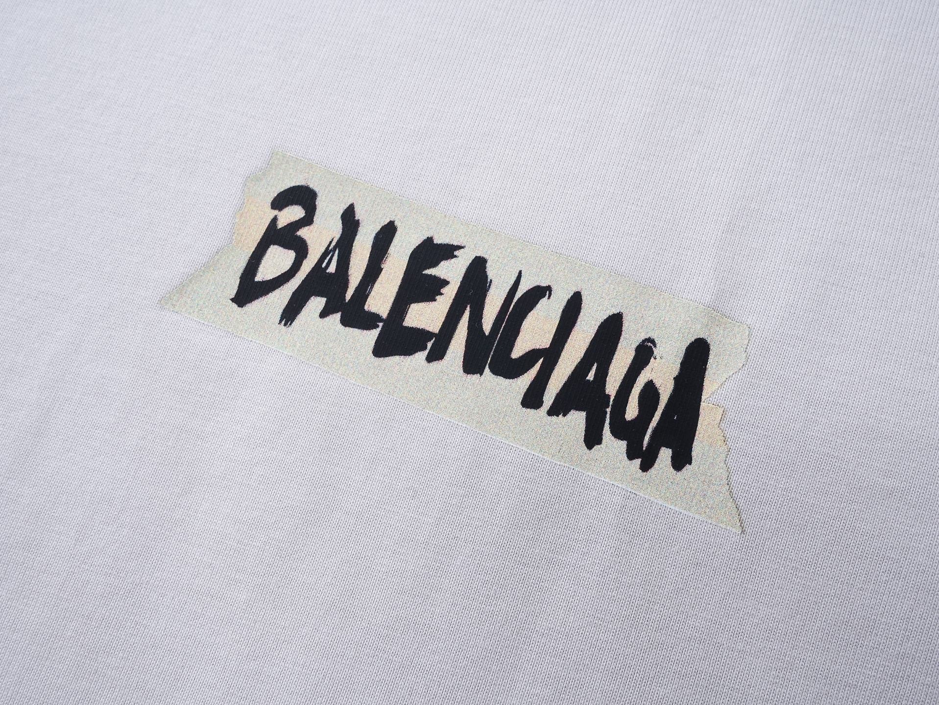 Balenciaga Masking Tape Printed Washed Distressed T-shirt Black/White/Olive Green