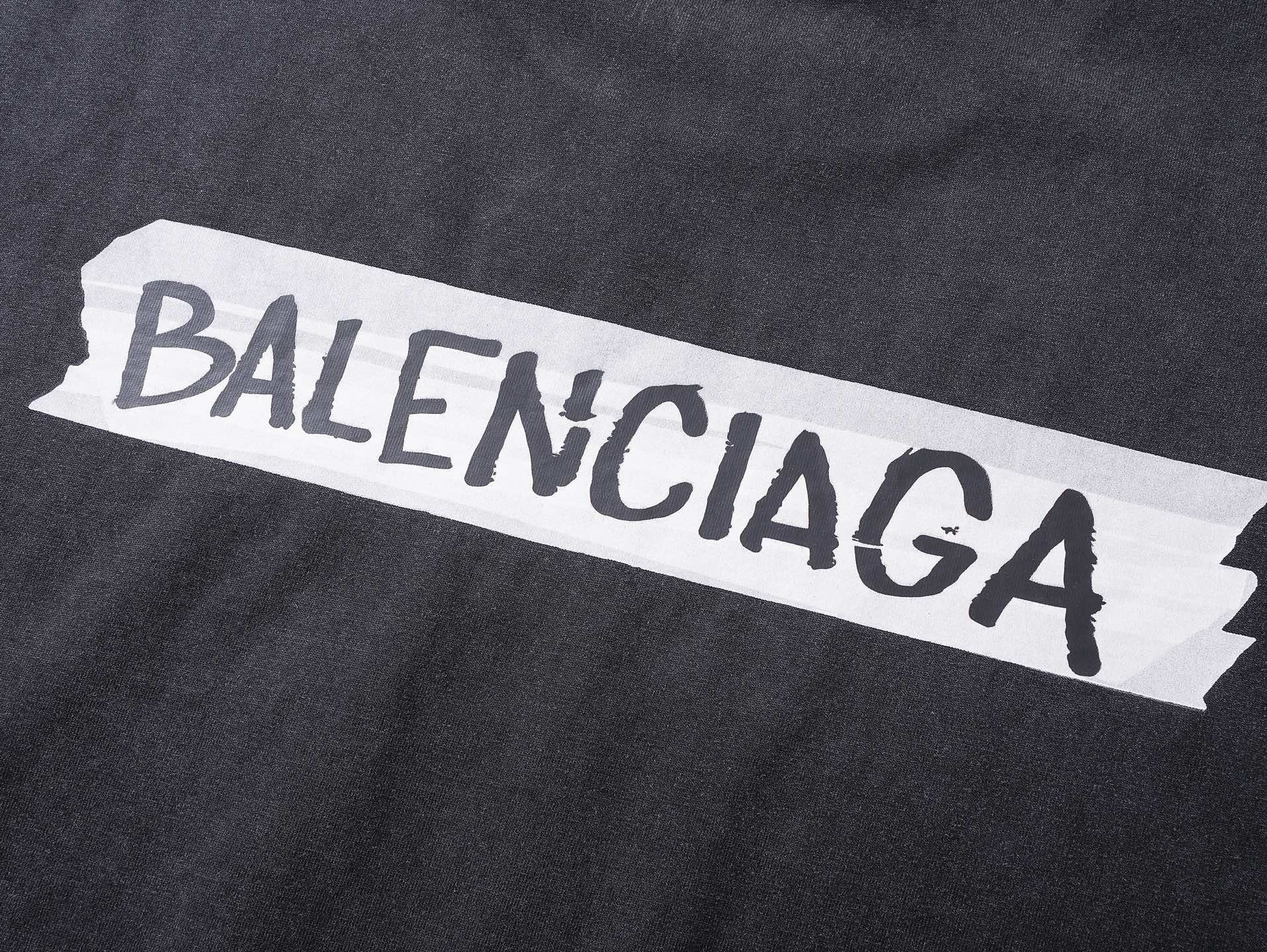 Balenciaga Masking Tape Printed Washed Distressed T-shirt Black/White/Olive Green
