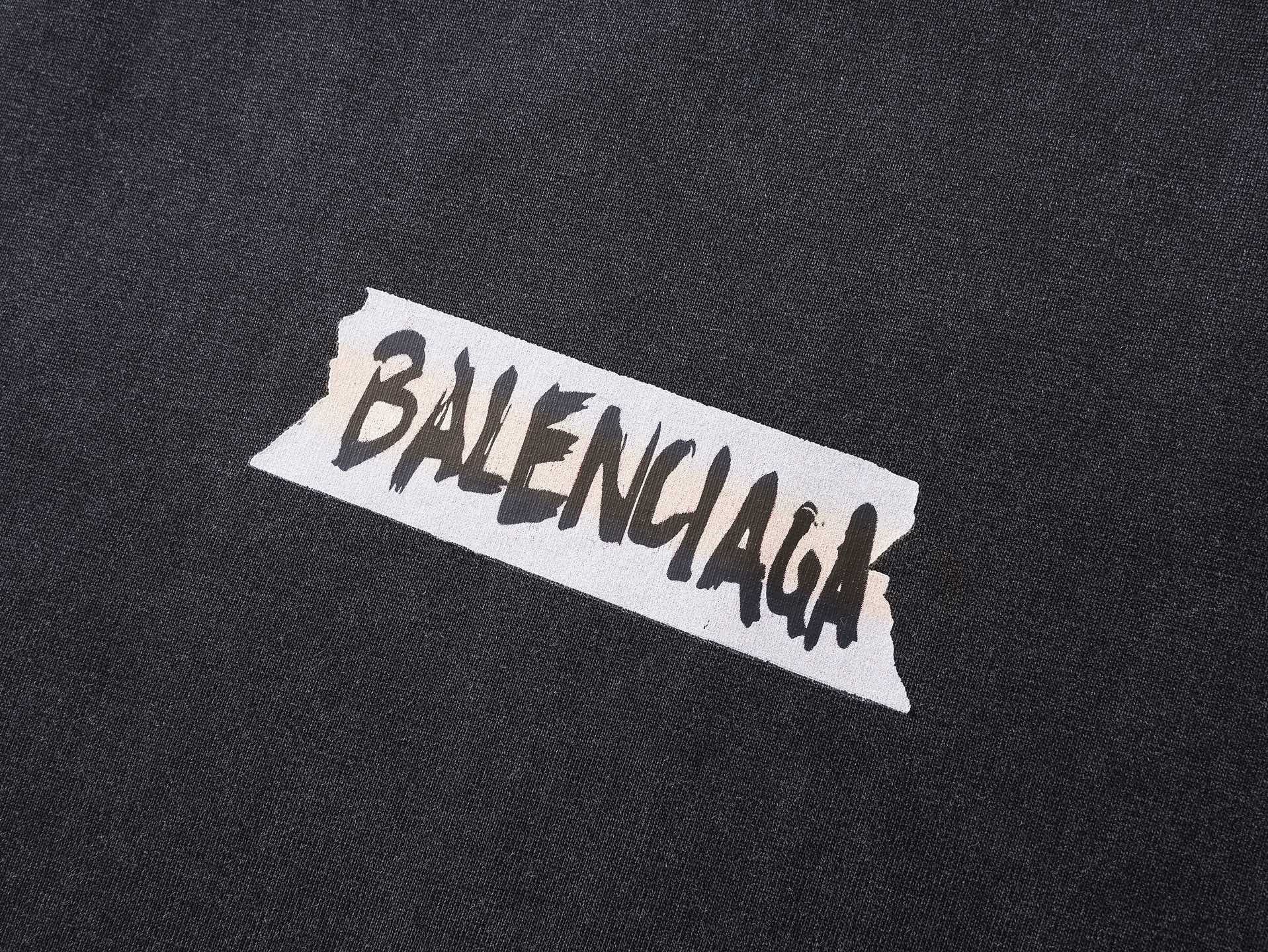 Balenciaga Masking Tape Printed Washed Distressed T-shirt Black/White/Olive Green