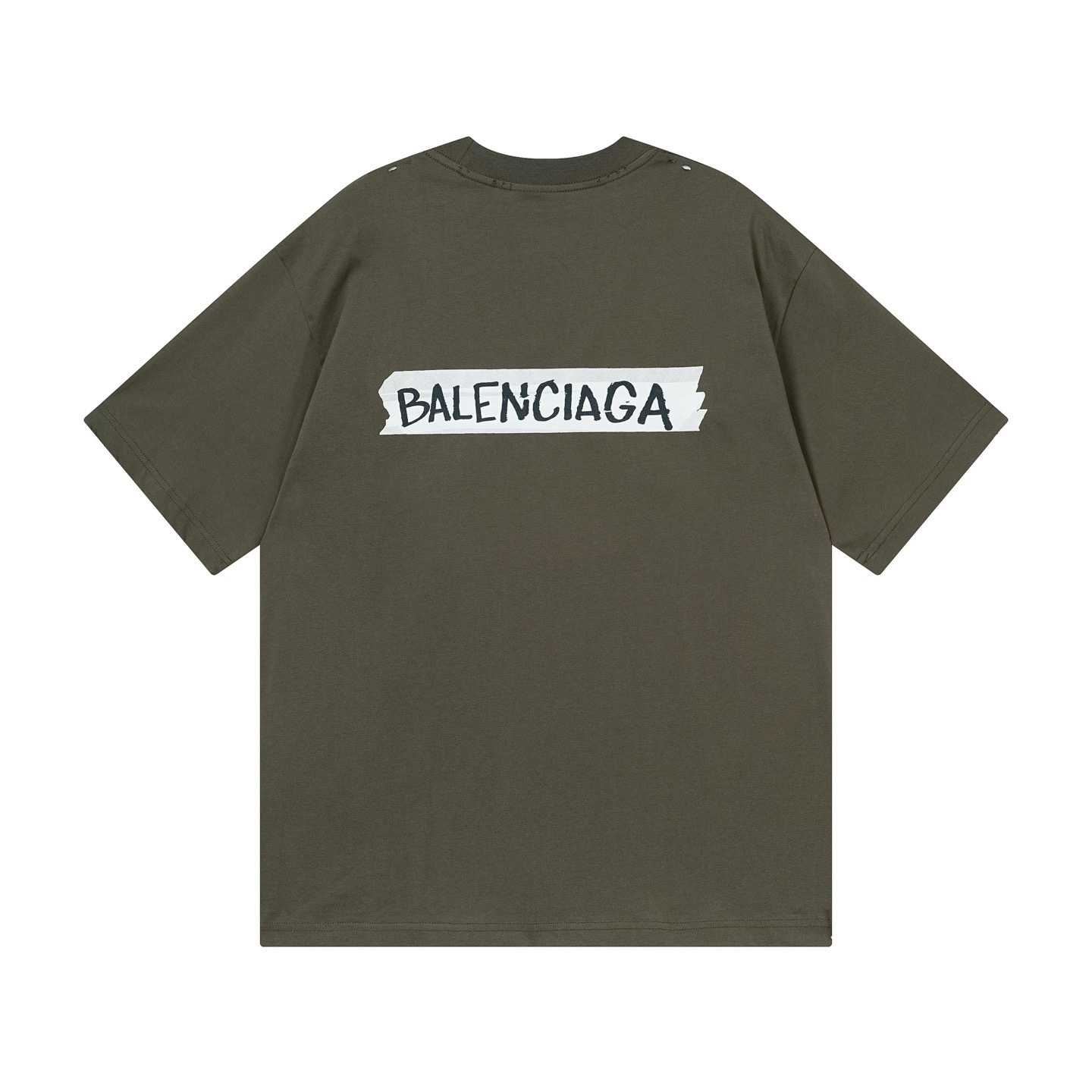 Balenciaga Masking Tape Printed Washed Distressed T-shirt Black/White/Olive Green