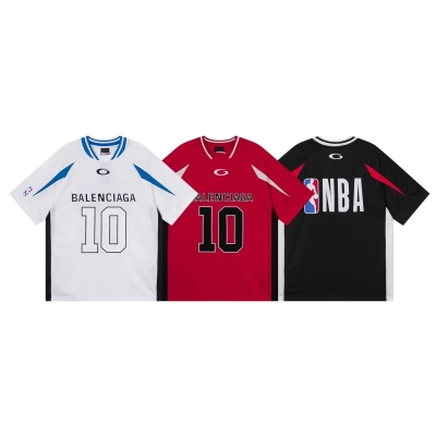 Balenciaga NBA Co-Branded Health Network Qversized Color Bocked T-shirt Black/White/Red 01