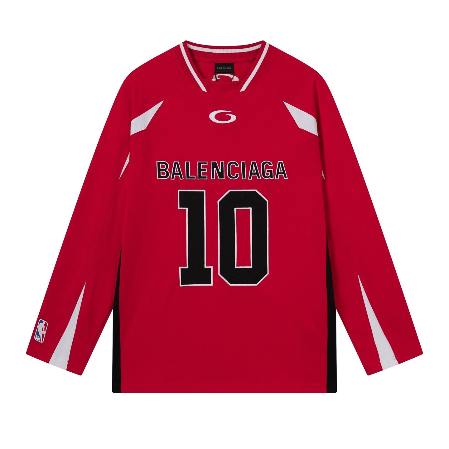 Balenciaga NBA Collab Health Mesh & Color-Block Long-Sleeve T-Shirt Black/Red/White