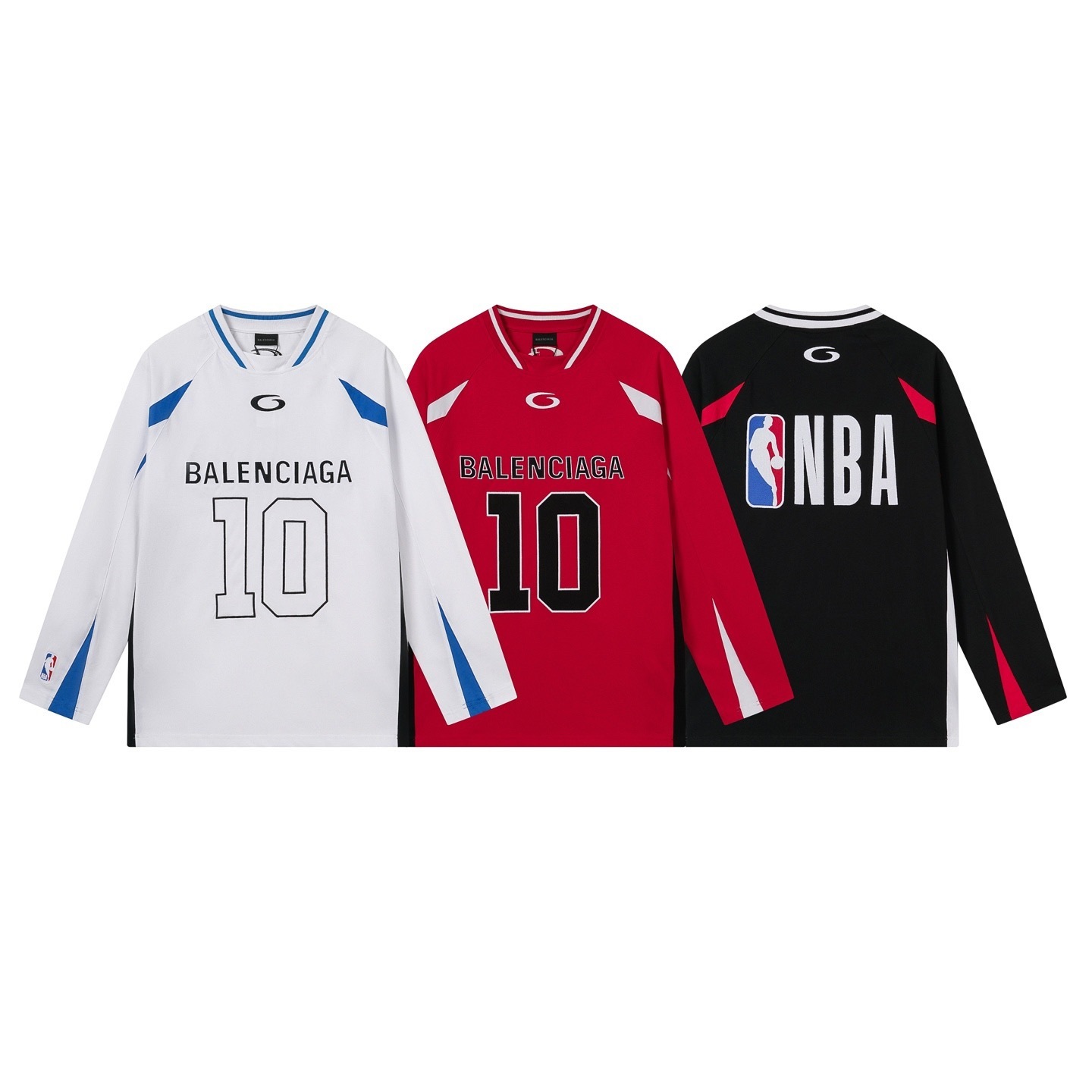 Balenciaga NBA Collab Health Mesh & Color-Block Long-Sleeve T-Shirt Black/Red/White