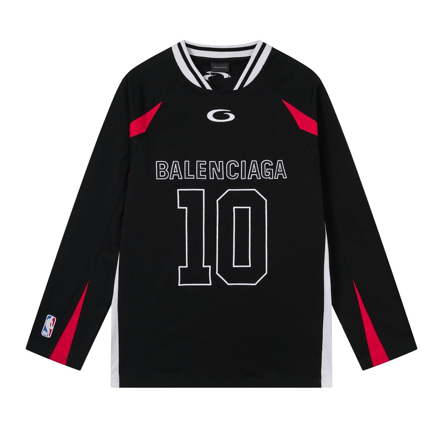 Balenciaga NBA Collab Health Mesh & Color-Block Long-Sleeve T-Shirt Black/Red/White