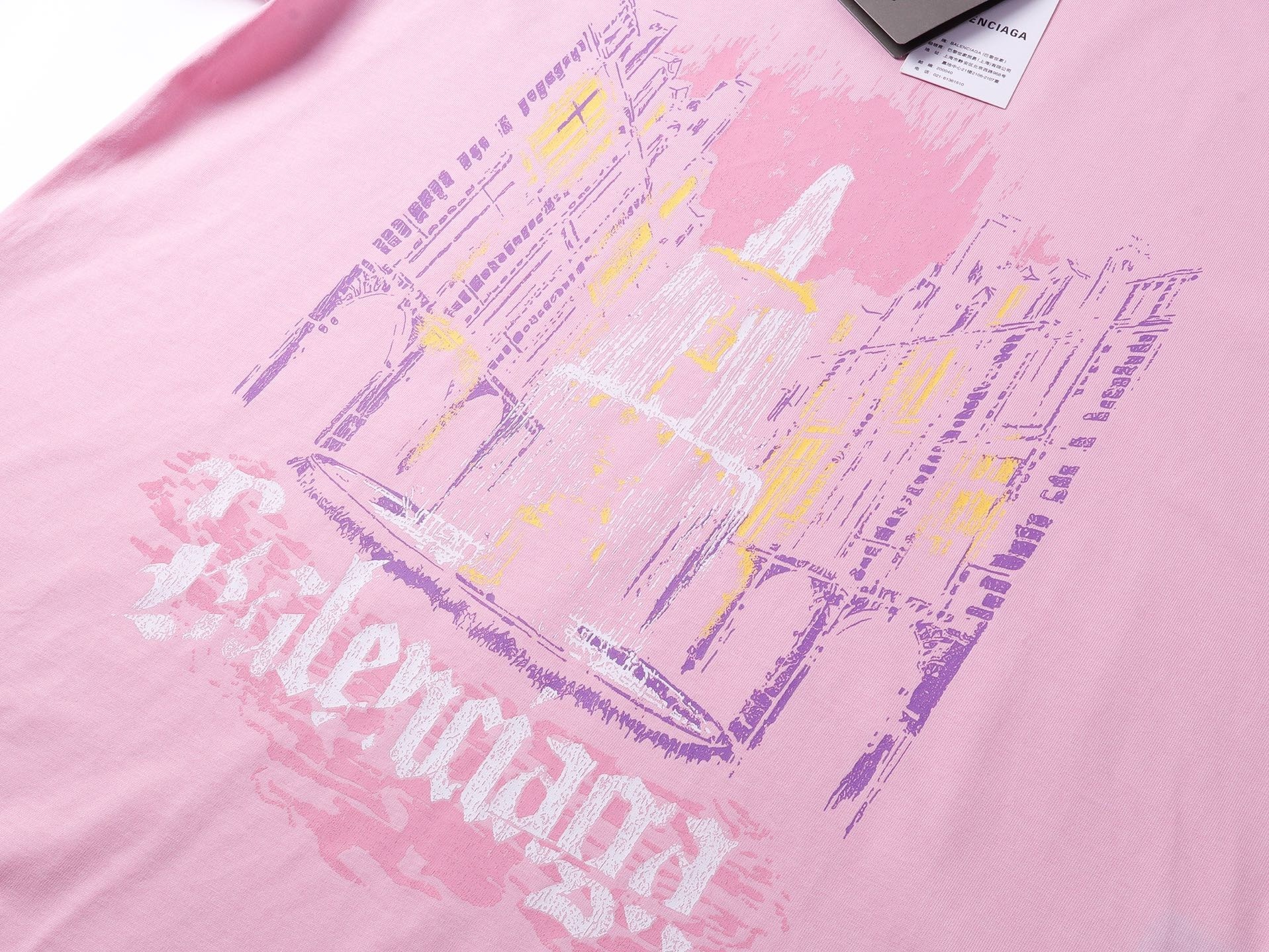 Balenciaga Place Des Vosges Printed T-shirt Pink