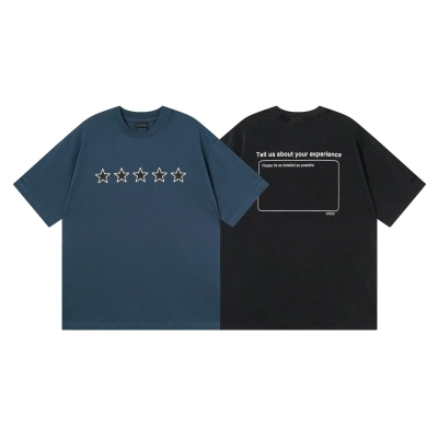 Balenciaga Star Embroidered Washed T-Shirt Black/Lake Blue 01