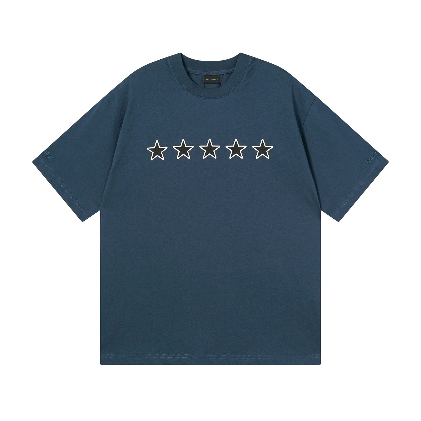 Balenciaga Star Embroidered Washed T-Shirt Black/Lake Blue