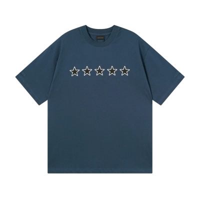 Balenciaga Star Embroidered Washed T-Shirt Black/Lake Blue 02