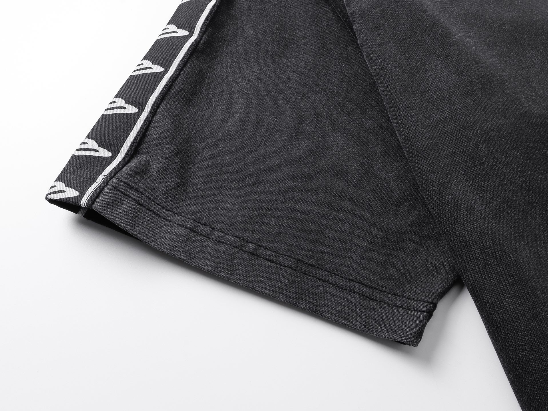 Balenciaga Washed & Distressed T-Shirt With 3B Artistic Webbing Accents Sleeves Black/Apricot