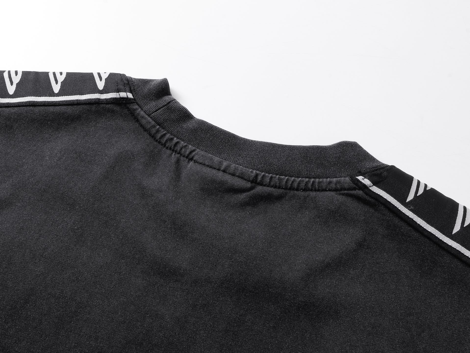 Balenciaga Washed & Distressed T-Shirt With 3B Artistic Webbing Accents Sleeves Black/Apricot