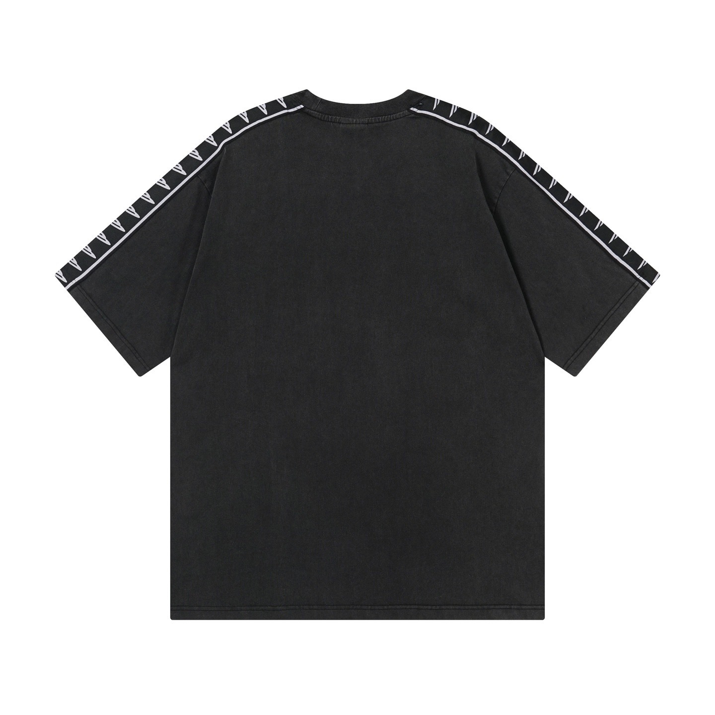 Balenciaga Washed & Distressed T-Shirt With 3B Artistic Webbing Accents Sleeves Black/Apricot