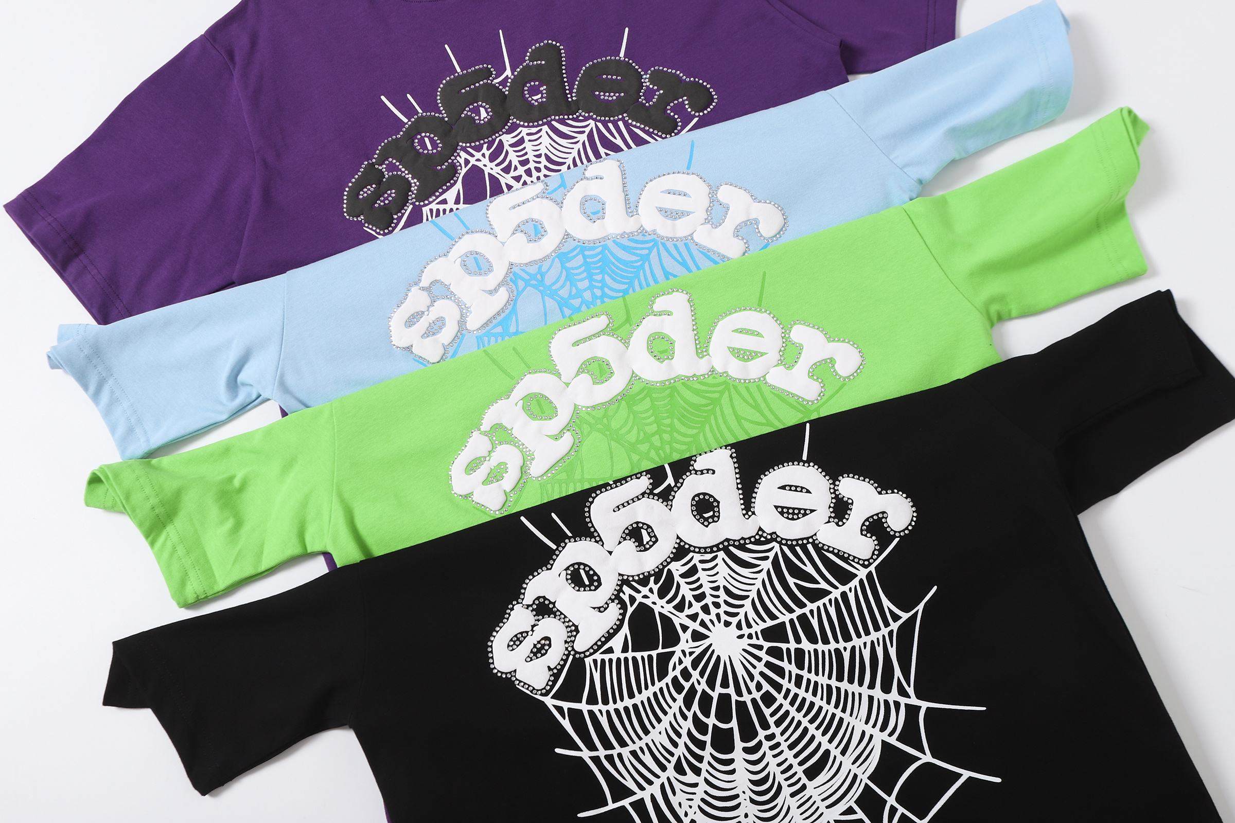 Sp5der Rhinestone T-shirt T012 Black/Green/Blue/Purple