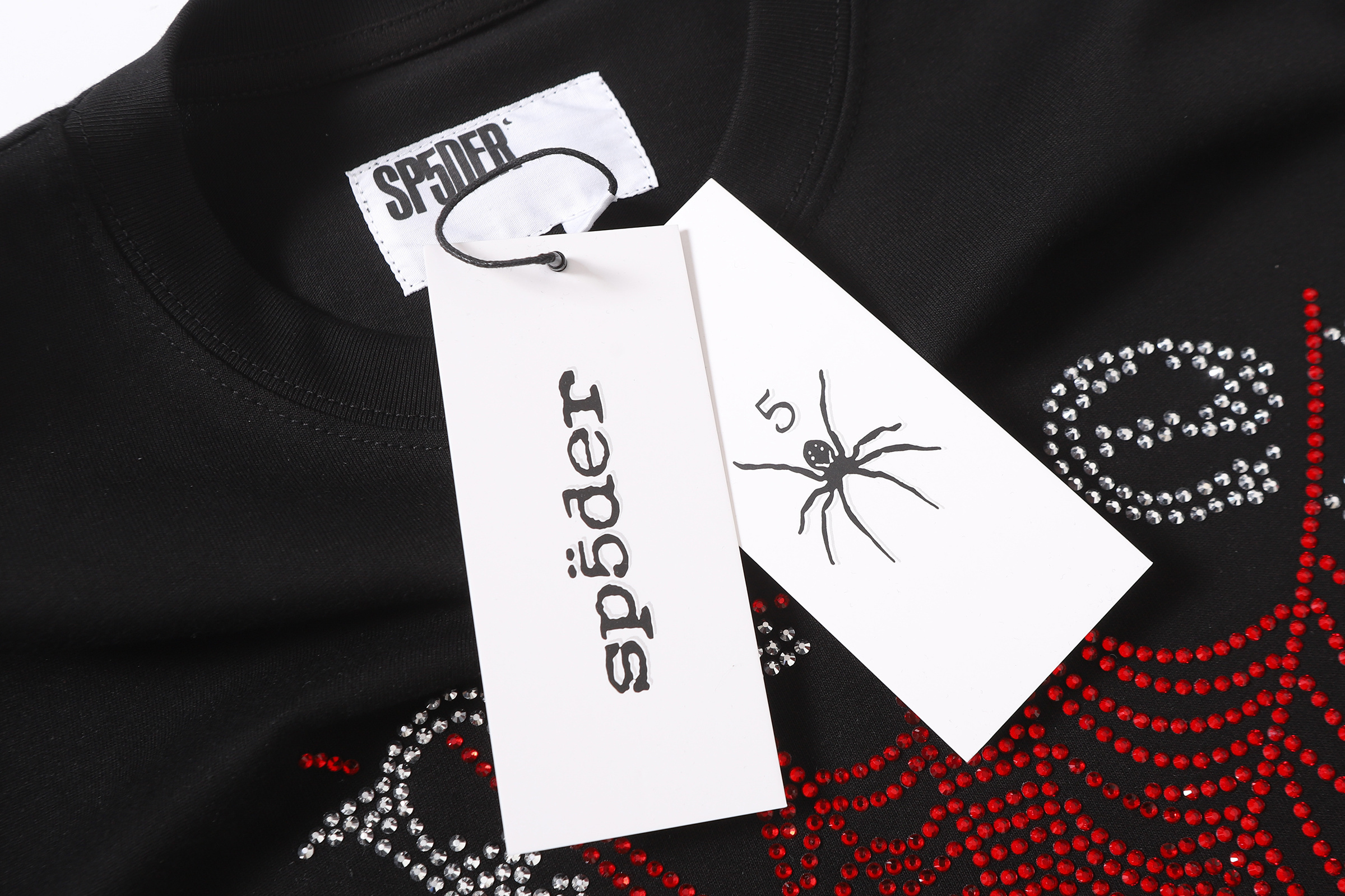 Sp5der Rhinestone T-shirt T014 Black/White
