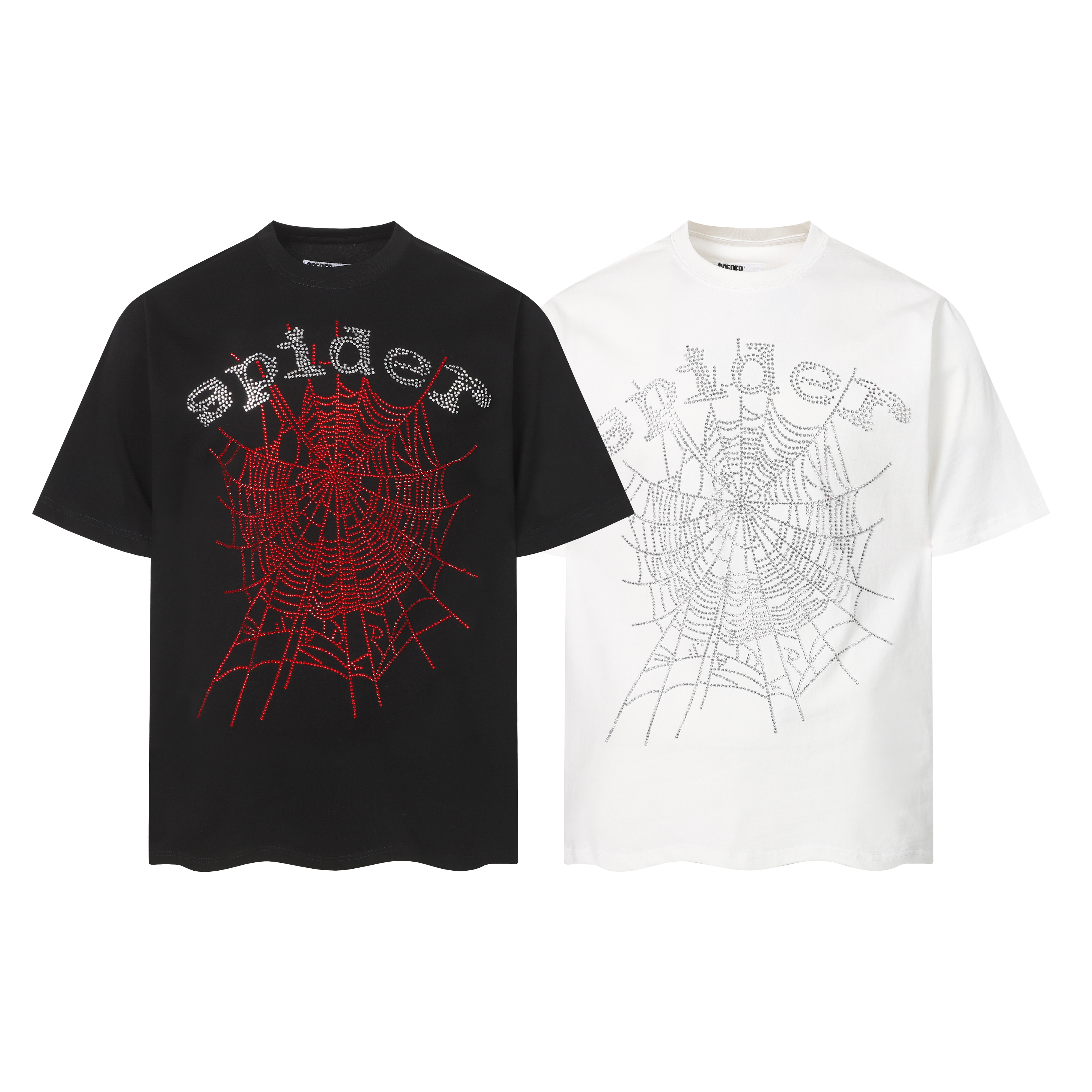 Sp5der Rhinestone T-shirt T014 Black/White
