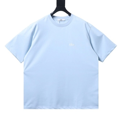 Alo Embroidered Logo Solid-Color T-Shirt Blue 01