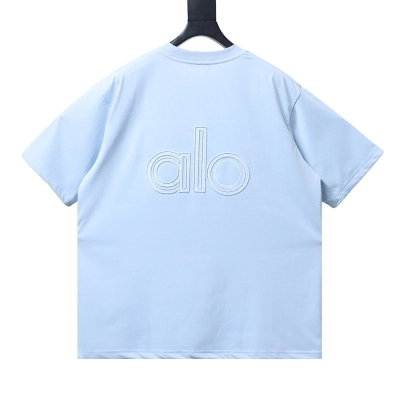 Alo Embroidered Logo Solid-Color T-Shirt Blue 02