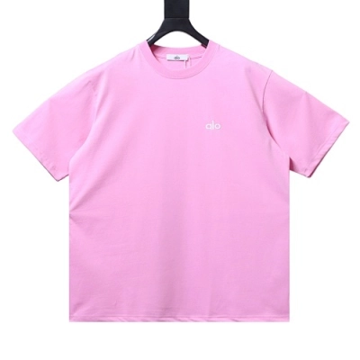 Alo Embroidered Logo Solid-Color T-Shirt Pink 01