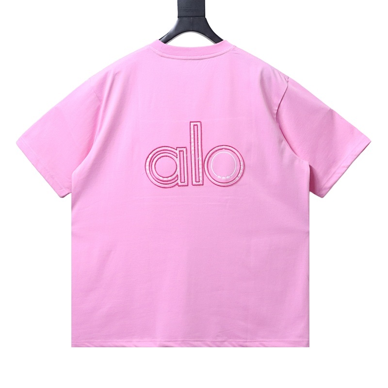 Alo Embroidered Logo Solid-Color T-Shirt Pink