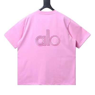 Alo Embroidered Logo Solid-Color T-Shirt Pink 02