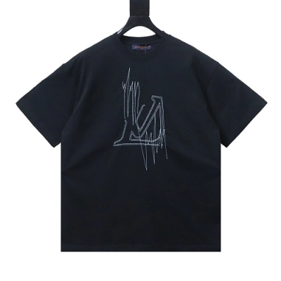 Louis Vuitton Dotted-Line Embroidered T-Shirt Black 01