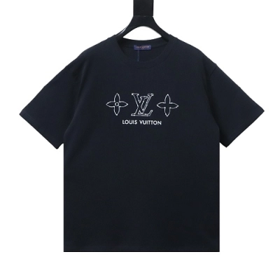 Louis Vuitton Dotted-Line Three-Flower T-Shirt Black 01