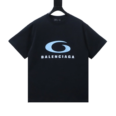 Balenciaga Blue Circle Print Letter T-Shirt Black 01