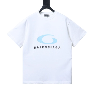 Balenciaga Blue Circle Print Letter T-Shirt White 01