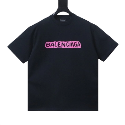 Balenciaga Buckle and Letter Graffiti Print T-shirt Black 01