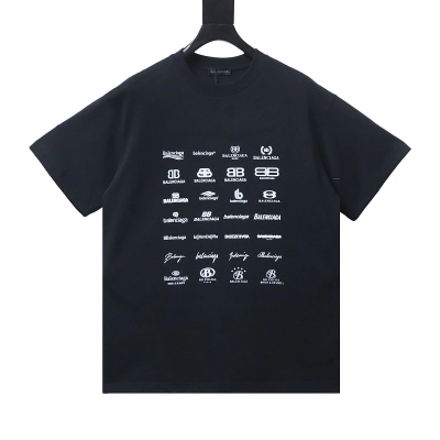 Balenciaga Multi-line Logo Print T-Shirt Black 01