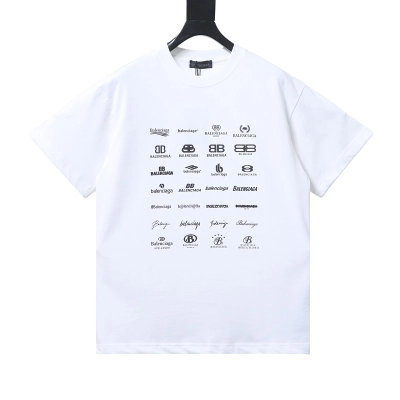 Balenciaga Multi-line Logo Print T-Shirt White 01