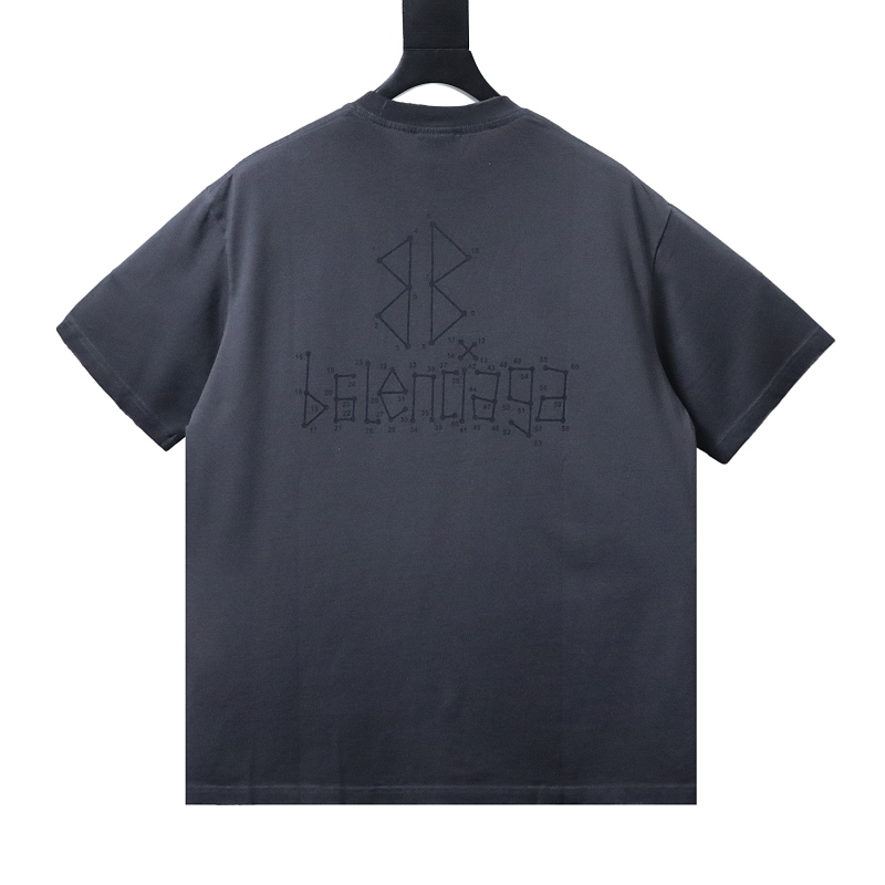 Balenciaga Washed Mud-Dyed Black T-Shirt with Geometric Logo Print