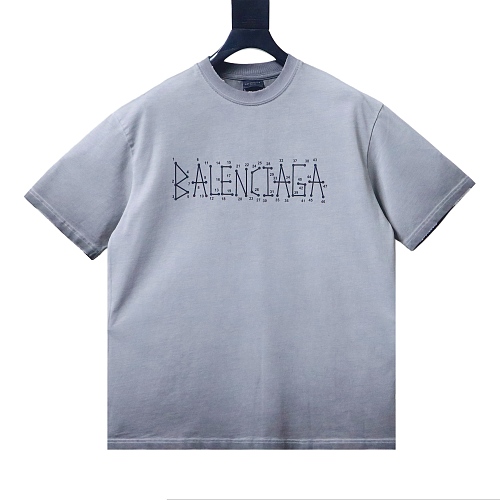 Balenciaga Washed Mud-Dyed Gray T-Shirt with Geometric Logo Print