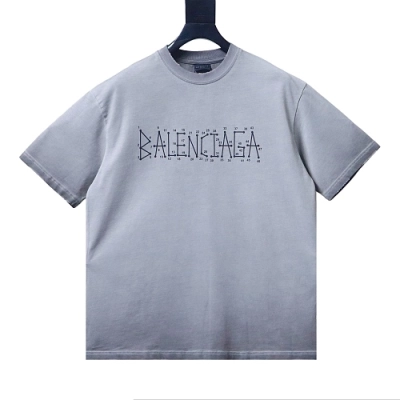 Balenciaga Washed Mud-Dyed Gray T-Shirt with Geometric Logo Print 01