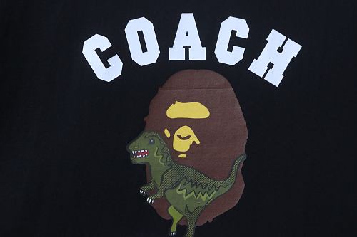 Bape × Coach Dinosaur and Ape-man Head Print T-Shirt Black
