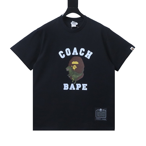 Bape × Coach Dinosaur and Ape-man Head Print T-Shirt Black
