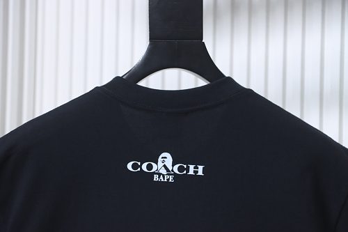 Bape × Coach Dinosaur and Ape-man Head Print T-Shirt Black