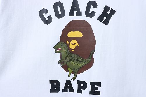 Bape × Coach Dinosaur and Ape-man Head Print T-Shirt White