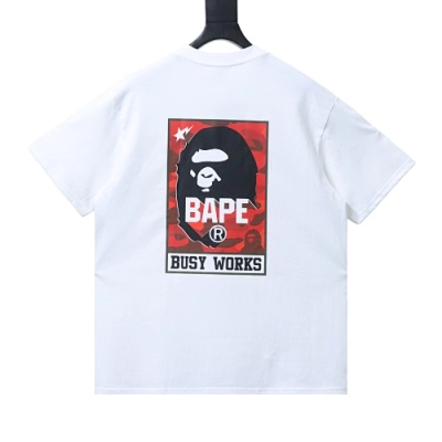 Bape Classic Red Label Ape Head Front and Back Print T-Shirt White 01