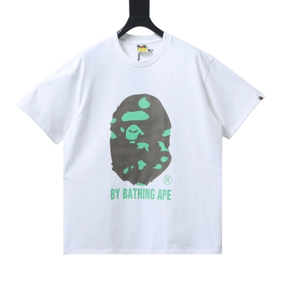 Bape Macaron-Colored Ape Head and Letter Print T-shirt White 01