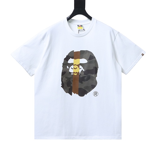 Bape Vertical-Stripe Color-Block Camouflage Ape Head Print T-Shirt White